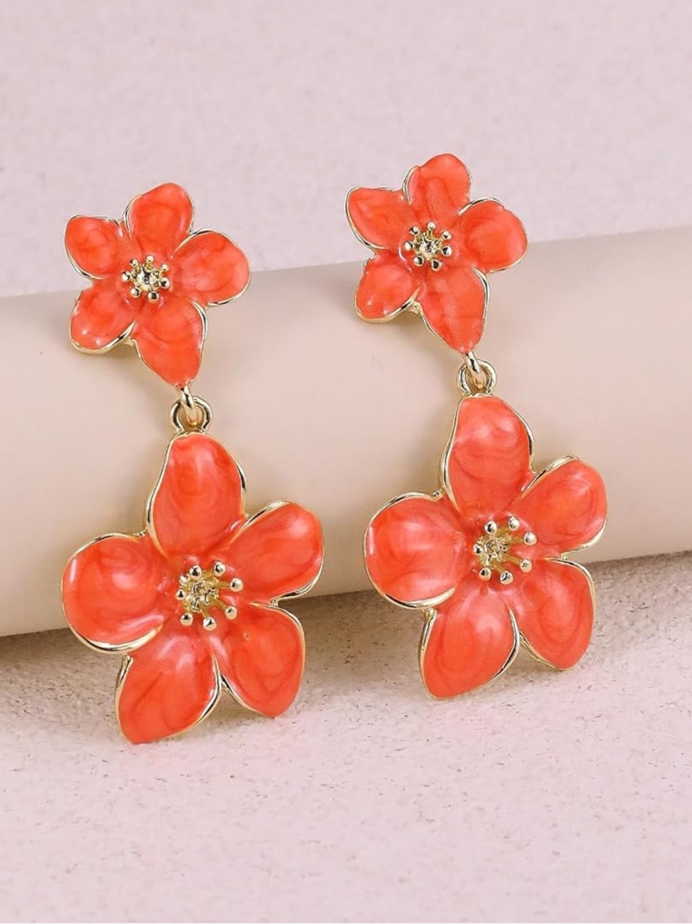 Anthropologie Coral-Orange Floral Drop Earrings